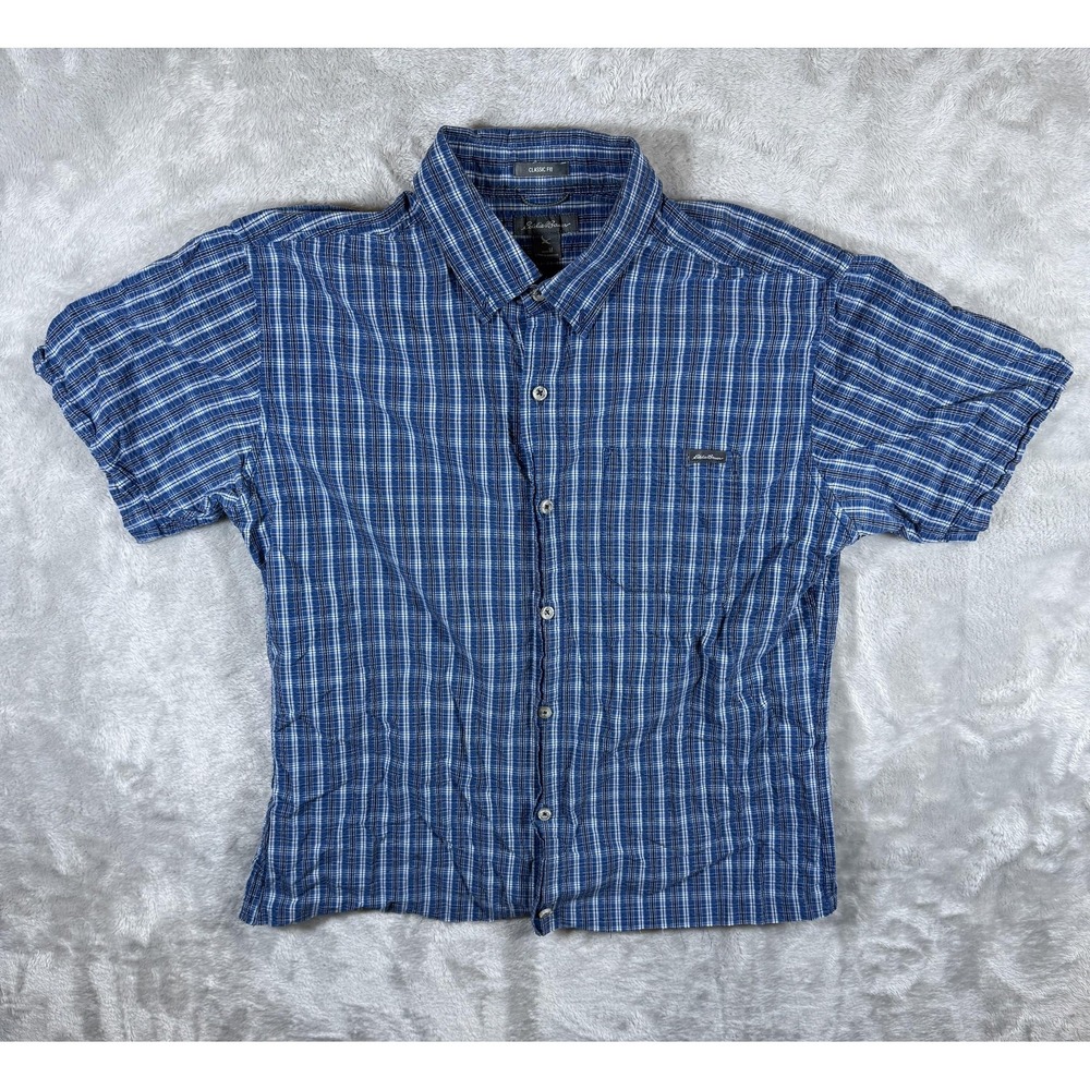Eddie Bauer Shirt Mens Medium Plaid Classic Fit Short Sleeve Button Down Casual